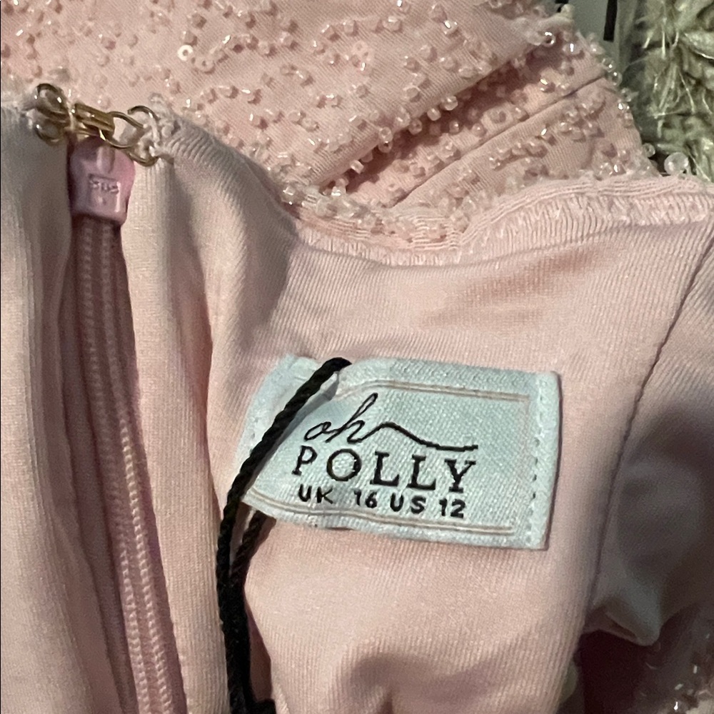 Oh Polly Basel Embellished Strapless Cowl Neck Mini Dress - Blush - Picture 9 of 9